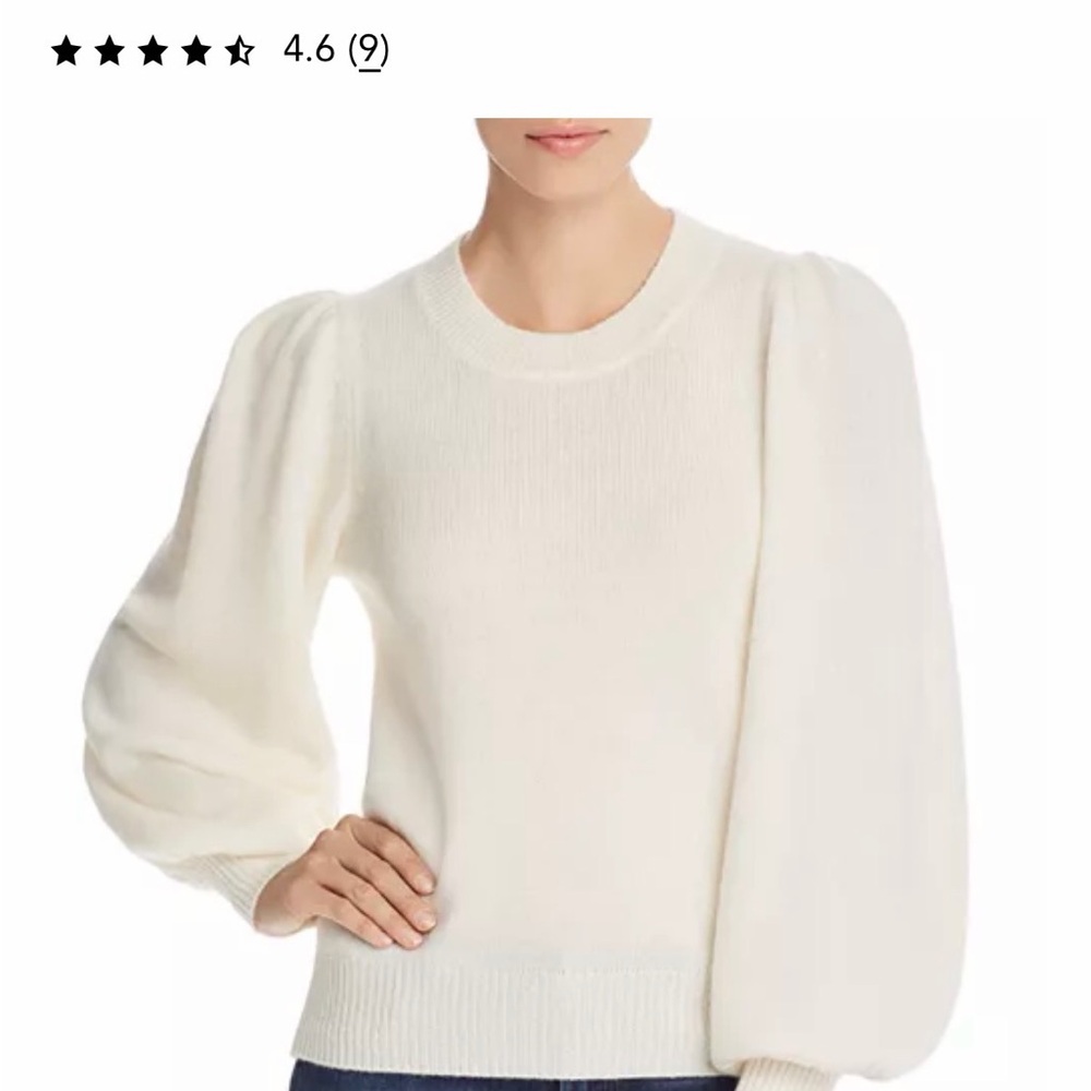 Aqua - 100% Cashmere Cream Puff-Sleeve Crewneck Sweater - Women